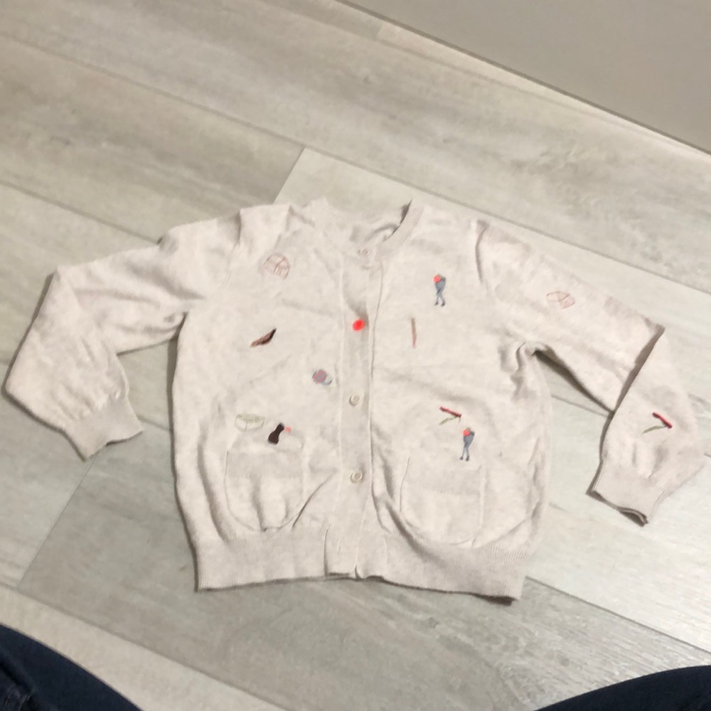 4T/5T , JNBY button down sweater / cardigan with adorable embroidered motifs.